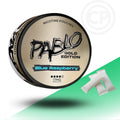 Pablo Gold Edition nicotine pouches container with blue raspberry flavor on a white and green background